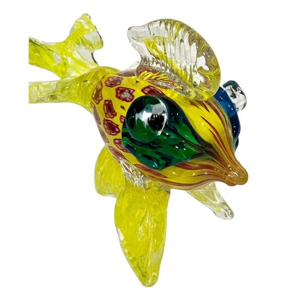 Blown Art Glass Fish Figurine Murano-Style Yellow Green and Red Blue Colorful 7” - Picture 3 of 11